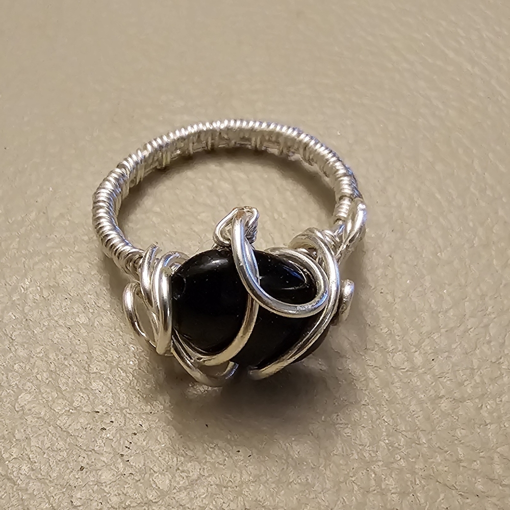 Sophisticated Silver and Black Sandstone Ring
